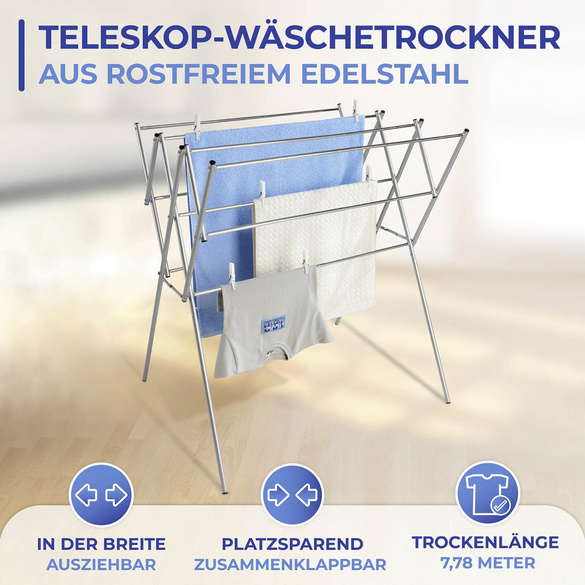Teleskop-Wäschetrockner Edelstahl MAXIMEX