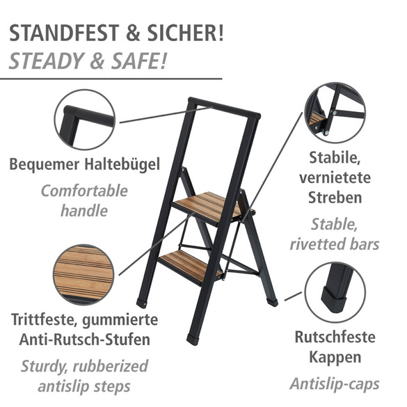 Alu-Design Klapptrittleiter 2-stufig Schwarz WENKO