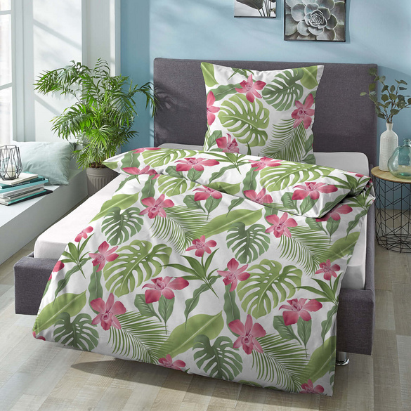 Mikrofaser Seersucker Bettwäsche Tropenblätter