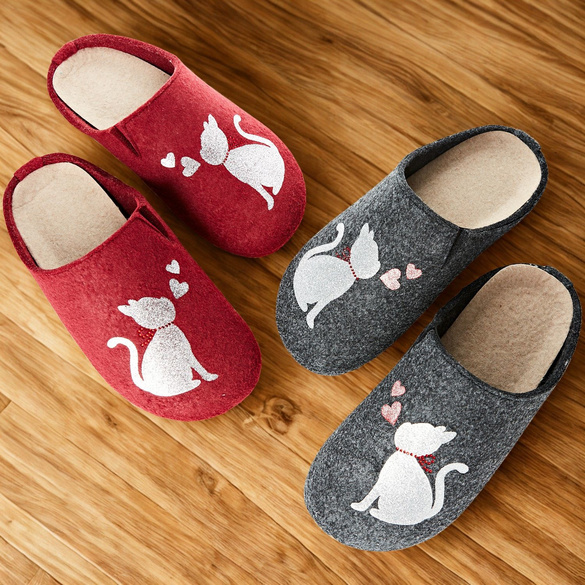 Filz-Pantoffel "Katze" schwarz