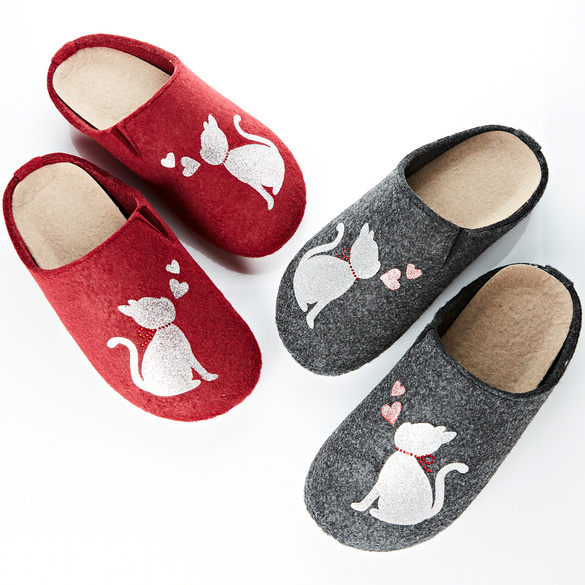 Filz-Pantoffel "Katze" schwarz