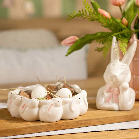 Deko Schale Hasen aus Porzellan Weiß