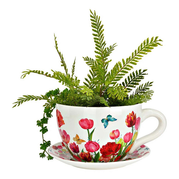Pflanztasse Blumen Dekor aus Keramik 34 cm