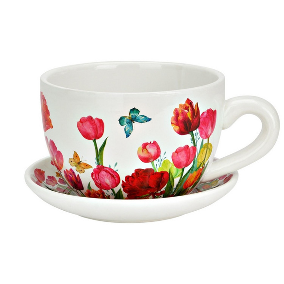 Pflanztasse Blumen Dekor aus Keramik 20 cm
