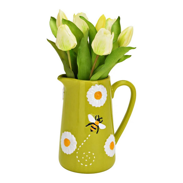 Vase "Blumen & Bienen" aus Steingut Grün