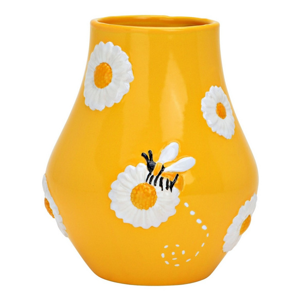 Vase "Blumen & Bienen" aus Steingut Gelb