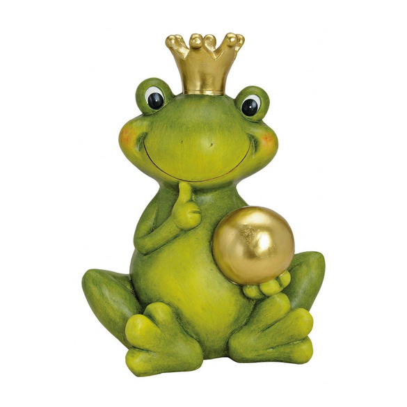 Dekofigur Froschkönig mit goldener Kugel aus Keramik