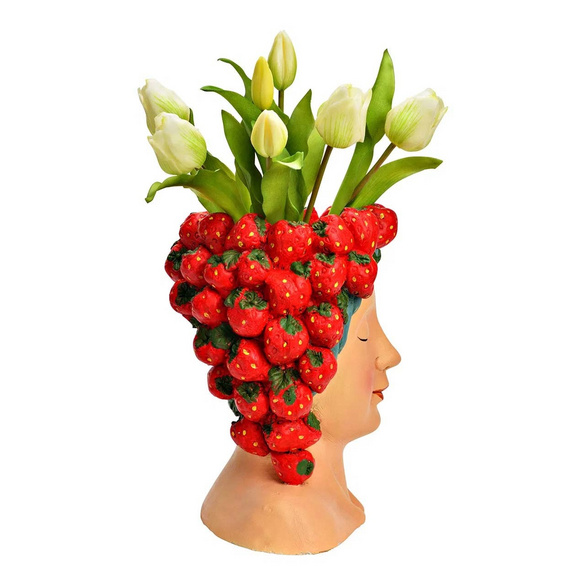Blumentopf Frauenkopf mit Erdbeeren aus Magnesia