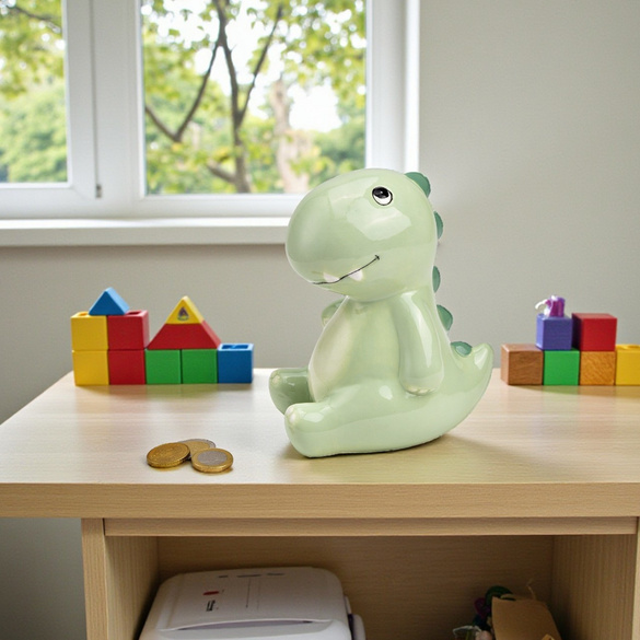 Spardose "Dino" aus Keramik hellgrün