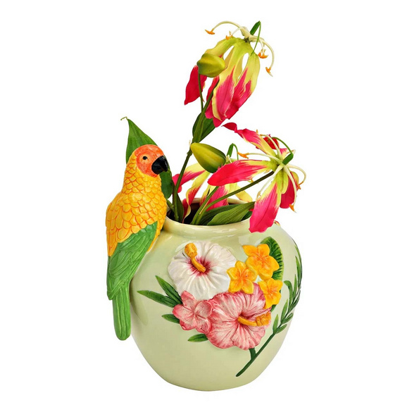 Vase mit Papagei & Blumendekor