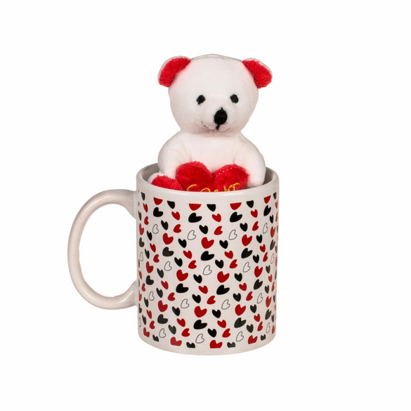 Tasse mit Herzchen & Plüschteddy im Geschenkkarton