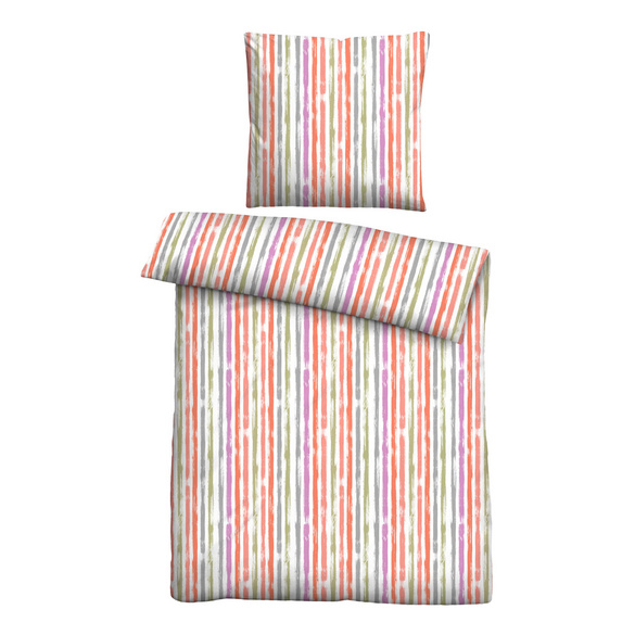 Castell Baumwoll Seersucker Bettwäsche Längsstreifen rot, 1x 135x200 cm + 1x 80x80 cm