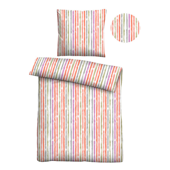 Castell Baumwoll Seersucker Bettwäsche Längsstreifen rot, 1x 135x200 cm + 1x 80x80 cm