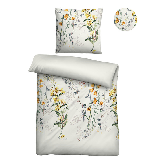 biberna Baumwoll-Satin Bettwäsche Blumen perlmutt, 1x 155x220 cm + 1x 80x80 cm