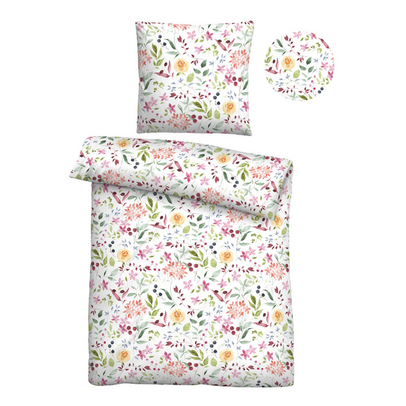 Castell Baumwoll Seersucker Bettwäsche Blüten weiß, 1x 135x200 cm + 1x 80x80 cm