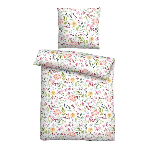 Castell Baumwoll Seersucker Bettwäsche Blüten weiß, 1x 155x220 cm + 1x 80x80 cm