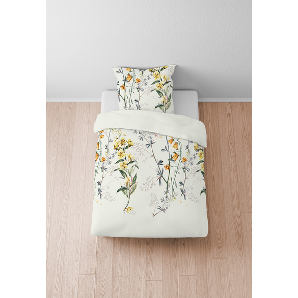 biberna Baumwoll-Satin Bettwäsche Blumen perlmutt, 1x 135x200 cm + 1x 80x80 cm