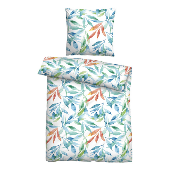 Castell Baumwoll Seersucker Bettwäsche Blätter bunt, 1x 155x220 cm + 1x 80x80 cm