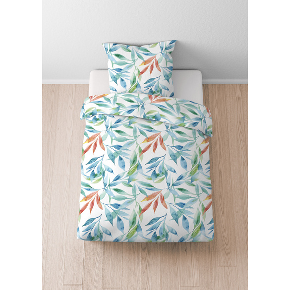 Castell Baumwoll Seersucker Bettwäsche Blätter bunt, 1x 155x220 cm + 1x 80x80 cm