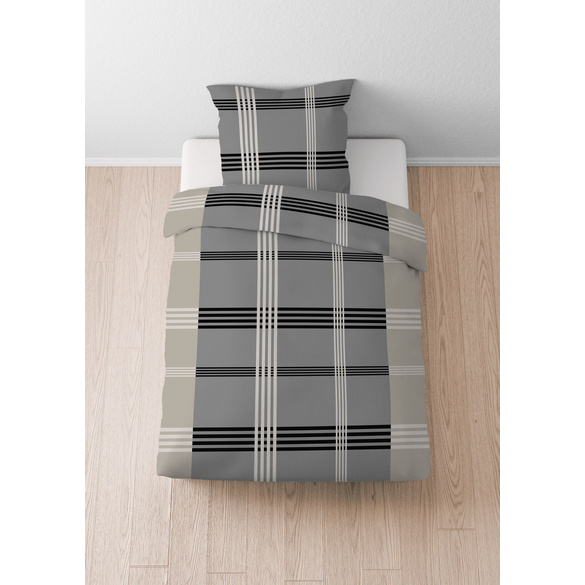 Castell Baumwoll Renforce Bettwäsche Karo-Streifen sturmgrau, 1x 135x200 cm + 1x 80x80 cm