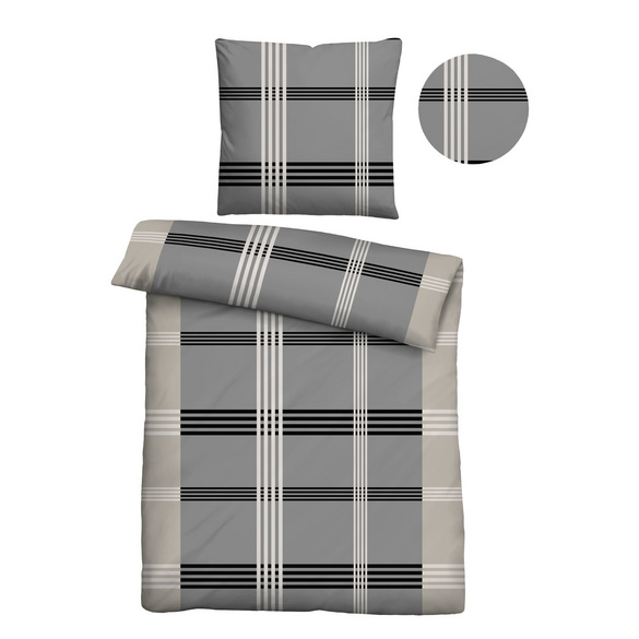 Castell Baumwoll Renforce Bettwäsche Karo-Streifen sturmgrau, 1x 135x200 cm + 1x 80x80 cm