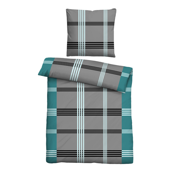Castell Baumwoll Renforce Bettwäsche Karo-Streifen türkis, 1x 155x220 cm + 1x 80x80 cm