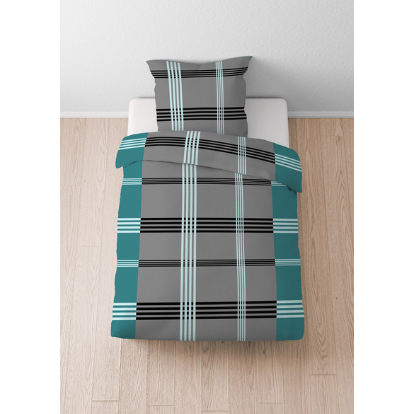 Castell Baumwoll Renforce Bettwäsche Karo-Streifen türkis, 1x 155x220 cm + 1x 80x80 cm