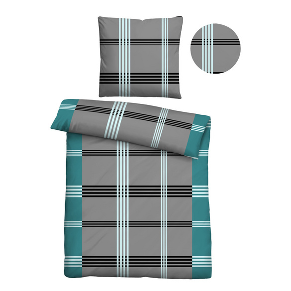 Castell Baumwoll Renforce Bettwäsche Karo-Streifen türkis, 1x 155x220 cm + 1x 80x80 cm