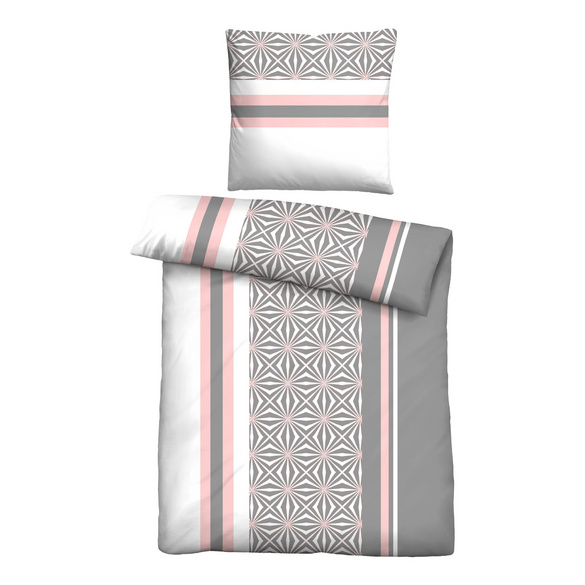 Castell Baumwoll Renforce Bettwäsche Streifen & Sterne  silber/grau, 1x 155x220 cm + 1x 80x80 cm