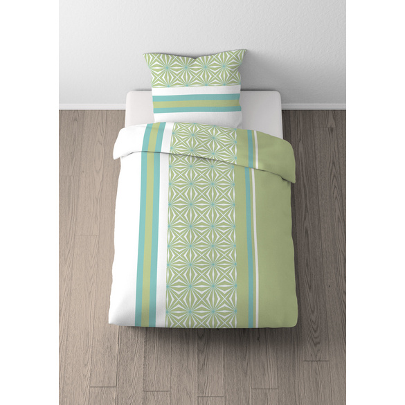 Castell Baumwoll Renforce Bettwäsche Längsmuster pistaziengrün, 1x 155x220 cm + 1x 80x80 cm