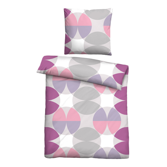 Castell Baumwoll Renforce Bettwäsche Kreisemix brombeer, 1x 135x200 cm + 1x 80x80 cm