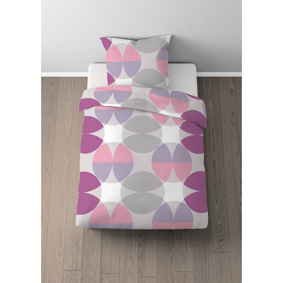 Castell Baumwoll Renforce Bettwäsche Kreisemix brombeer, 1x 155x220 cm + 1x 80x80 cm