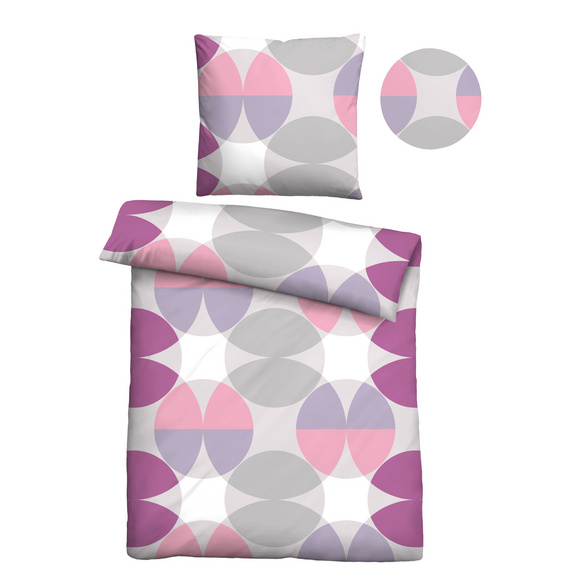 Castell Baumwoll Renforce Bettwäsche Kreisemix brombeer, 1x 155x220 cm + 1x 80x80 cm