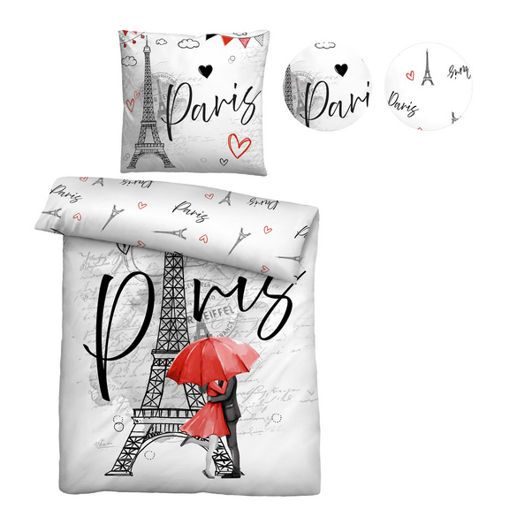 Castell Polycotton Renforce Bettwäsche Paris grau, 1x 135x200 cm + 1x 80x80 cm