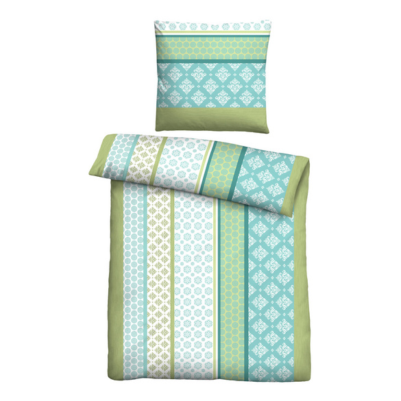 Castell Mikrofaser Seersucker Bettwäsche Längsmuster apfelgrün, 1x 135x200 cm + 1x 80x80 cm