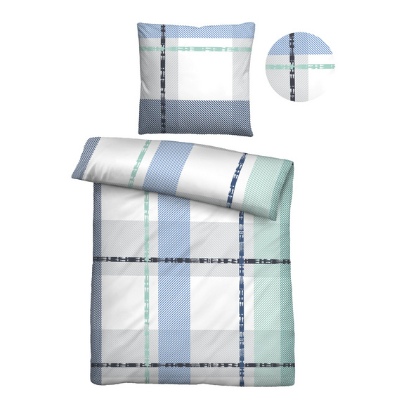 Castell Mikrofaser Seersucker Bettwäsche Karo eisblau, 1x 135x200 cm + 1x 80x80 cm