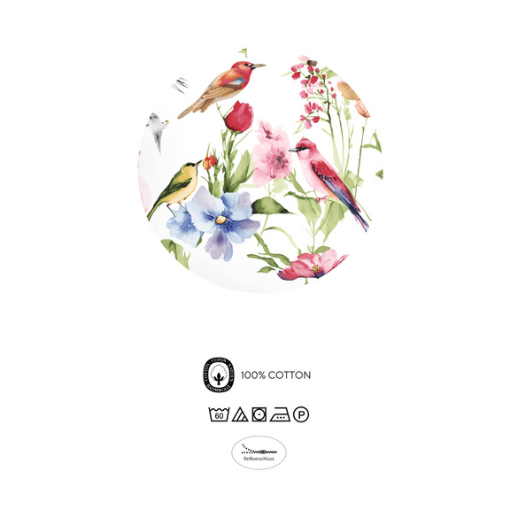 biberna Baumwoll-Satin Bettwäsche Birdie weiß, 1x 155x220 cm + 1x 80x80 cm