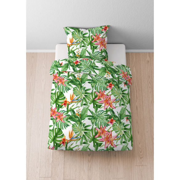 Castell Mikrofaser Seersucker Bettwäsche Blumen weiß, 1x 135x200 cm + 1x 80x80 cm