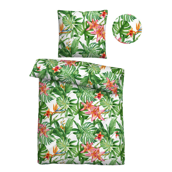 Castell Mikrofaser Seersucker Bettwäsche Blumen weiß, 1x 135x200 cm + 1x 80x80 cm