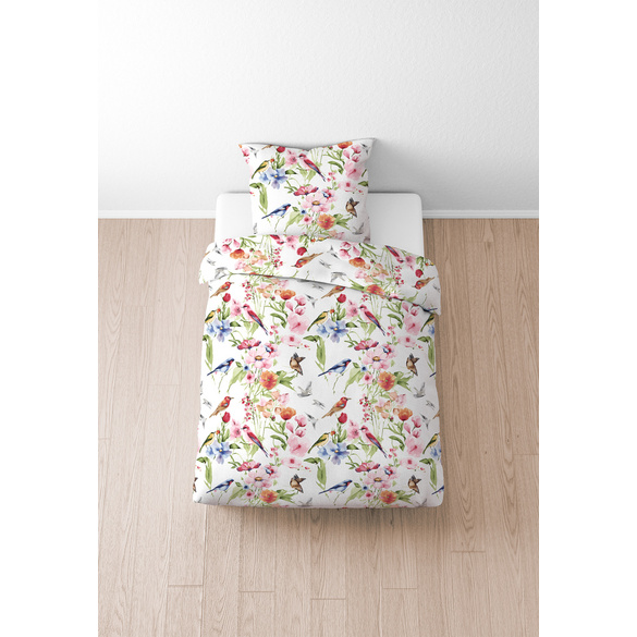 biberna Baumwoll-Satin Bettwäsche Birdie weiß, 1x 135x200 cm + 1x 80x80 cm