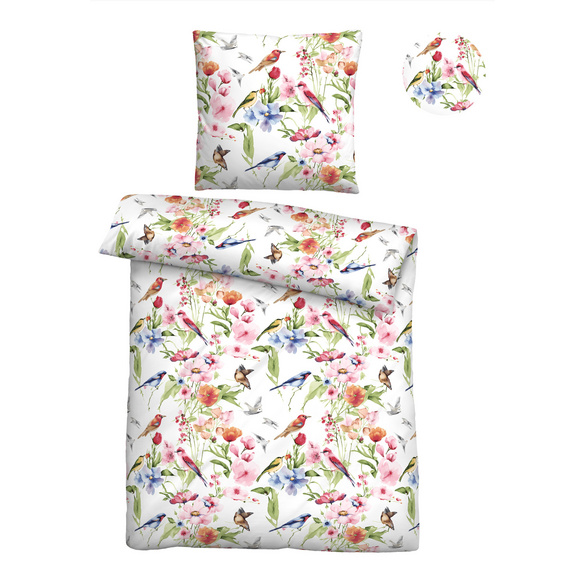 biberna Baumwoll-Satin Bettwäsche Birdie weiß, 1x 135x200 cm + 1x 80x80 cm