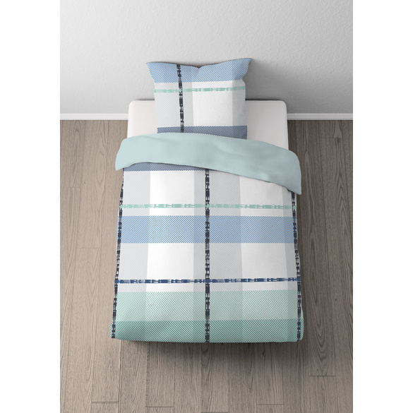 Castell Cooling Bettwäsche Karo eisblau, 1x 135x200 cm + 1x 80x80 cm