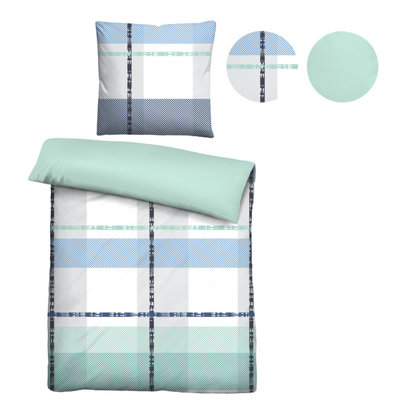 Castell Cooling Bettwäsche Karo eisblau, 1x 135x200 cm + 1x 80x80 cm