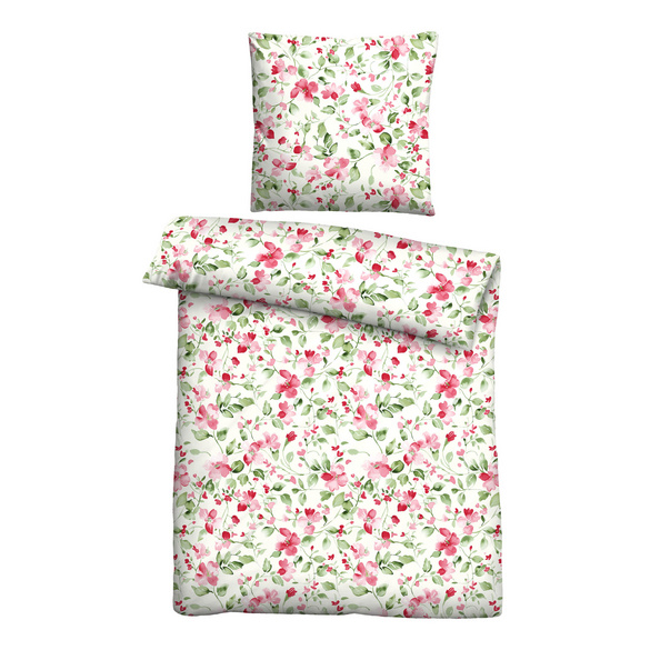 Castell Mikrofaser Bettwäsche Blümchen rubin, 1x 155x220 cm + 1x 80x80 cm