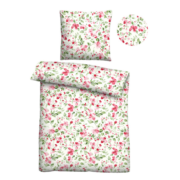 Castell Mikrofaser Bettwäsche Blümchen rubin, 1x 155x220 cm + 1x 80x80 cm