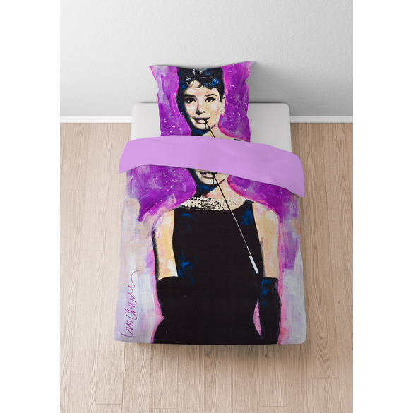 SID MAURER Mikrofaser Bettwäsche Audrey Hepburn viola, 1x 135x200 cm + 1x 80x80 cm