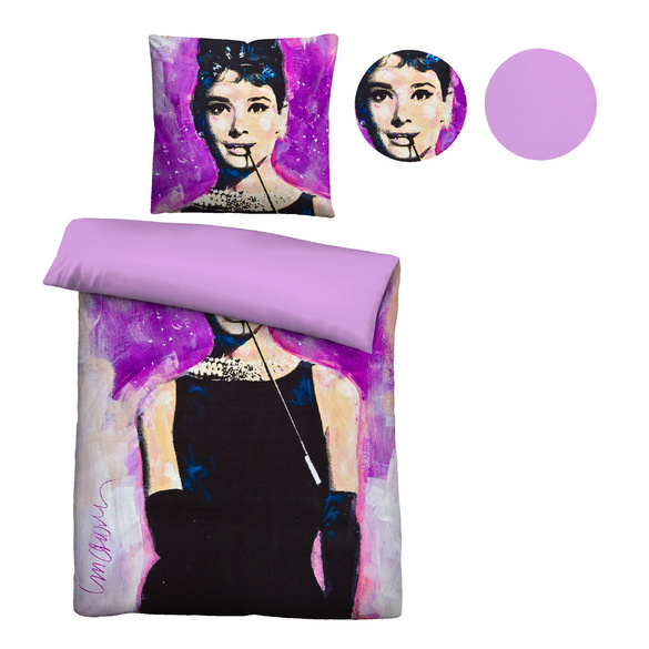 SID MAURER Mikrofaser Bettwäsche Audrey Hepburn viola, 1x 135x200 cm + 1x 80x80 cm