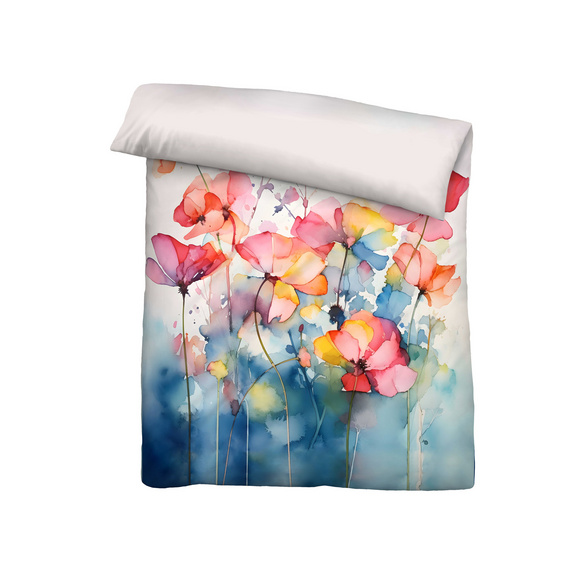 biberna Tencel Bettwäsche Aquarell Blumen taubenblau, 1x 155x220 cm + 1x 80x80 cm