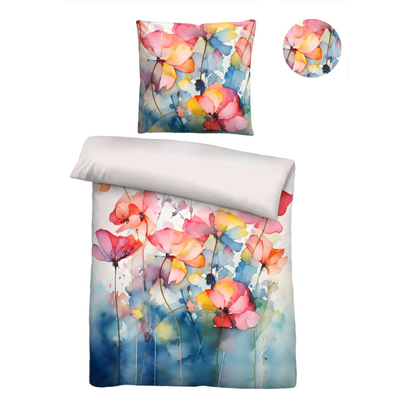 biberna Tencel Bettwäsche Aquarell Blumen taubenblau, 1x 155x220 cm + 1x 80x80 cm