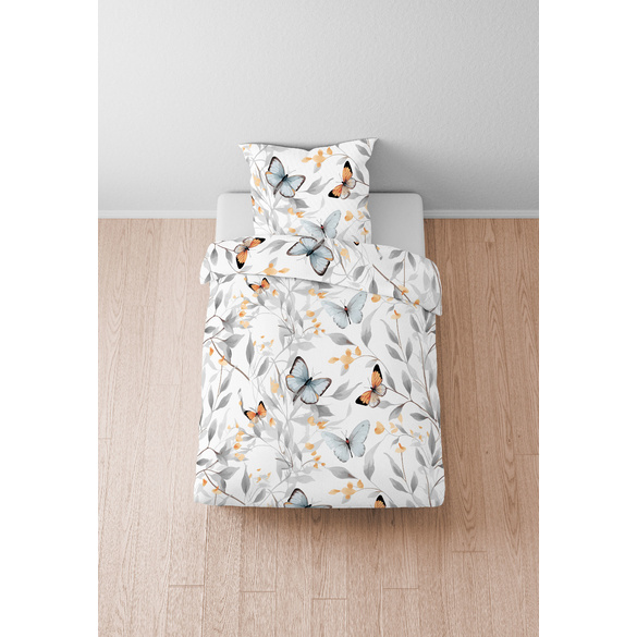 biberna Tencel Bettwäsche Schmetterlinge weiß, 1x 155x200 cm + 1x 80x80 cm